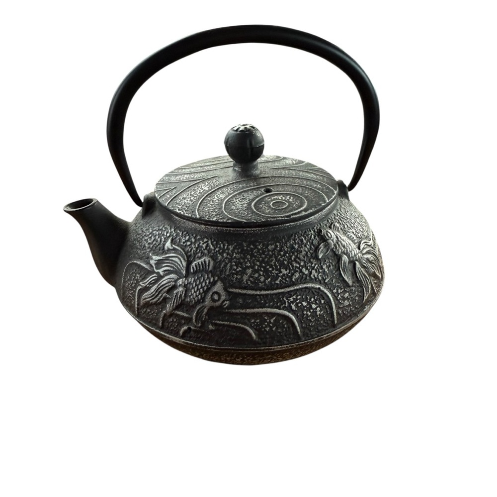 BLACK CAST IRON KOI FISH TEAPOT WITH INFUSER - Picture 2 of 9